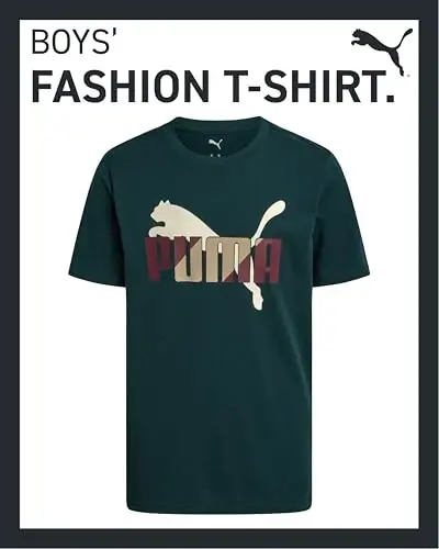 PUMA Boys T-Shirt - O'g'il bolalar uchun mushuk logotipi tushirilgan futbolka - Atletik yumaloq bo'yinli qisqa yengli futbolka (S-XL) - 2