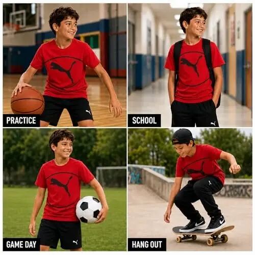 PUMA Boys T-Shirt - O'g'il bolalar uchun mushuk logotipli futbolka - Atletik dumaloq bo'yinli qisqa yengli futbolka (S-XL) - PUMA (1)
