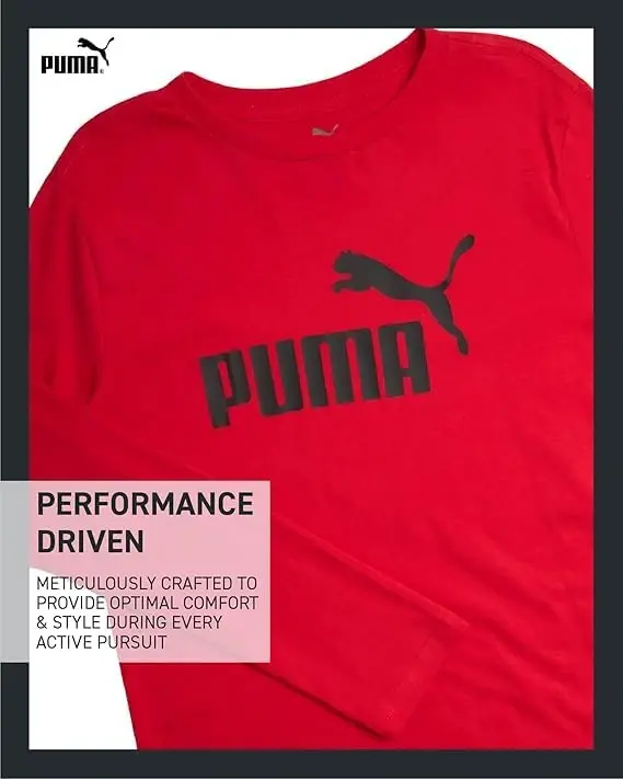 PUMA Boys uzun qisma ko'ylaklar - O'g'il bolalar uchun nafas oladigan atletik ekipaj bo'yinli uzun qisma ko'ylaklar - Kundalik tepa futbolkalari (8-20 o'lchamlar) - 2
