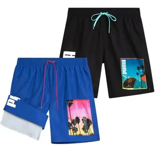 PUMA erkaklar uchun cho'milish kostyumi - 2 dona tez quriydigan suzish shortiklari, to'rli siqish astarli - 8 dyuymli ichki chokli suzish kiyimlari (S-XL) - MODAZONE