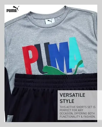 PUMA Boys Active Shorts Set - 2 Piece Dry Fit T-Shirt and Performance Gym Shorts - Activewear Clothing Set for Boys (4-16) - 3