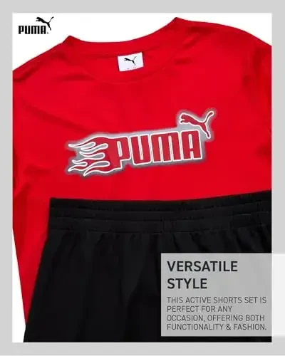 PUMA Boys Active Shorts Set - 2 Piece Dry Fit T-Shirt and Performance Gym Shorts - Activewear Clothing Set for Boys (4-16) - 3