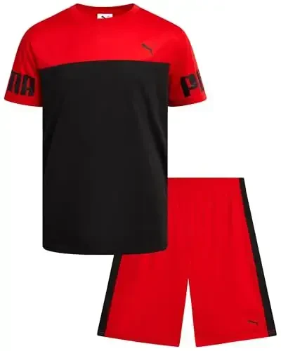 PUMA Boys Active Shorts Set - 2 Piece Dry Fit T-Shirt and Performance Gym Shorts - Activewear Clothing Set for Boys (4-16) 