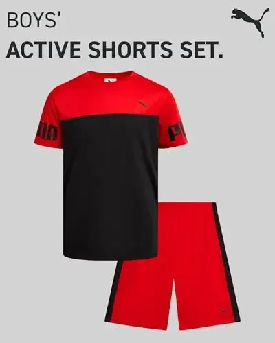 PUMA Boys Active Shorts Set - 2 Piece Dry Fit T-Shirt and Performance Gym Shorts - Activewear Clothing Set for Boys (4-16) - 2