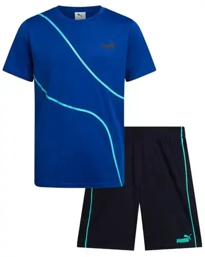 PUMA Boys Active Shorts Set - 2 Piece Dry Fit T-Shirt and Performance Gym Shorts - Activewear Clothing Set for Boys (4-16) - Modazone