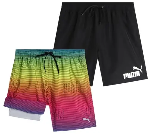 PUMA Men's Bathing Suit - 2 Pack Quick Dry Swimsuit Trunks with Mesh Compression Liner - 8