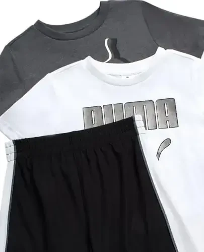 PUMA Boys Short Set - 3 Piece Short Sleeve Graphic T Shirts and Boys Shorts Kids Youth Matching Activewear Set (2T-7) - Modazone (1)