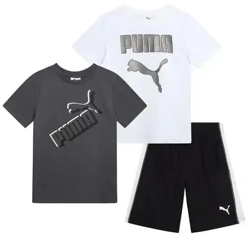 PUMA Boys Short Set - 3 Piece Short Sleeve Graphic T Shirts and Boys Shorts Kids Youth Matching Activewear Set (2T-7) - Modazone