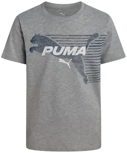 PUMA Boys T-Shirt - Cat Logo T-Shirt for Boys - Athletic Crewneck Short Sleeve Tee (S-XL), Size Large, Green/Yellow - 1