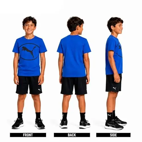 PUMA Boys T-Shirt - Cat Logo T-Shirt for Boys - Athletic Crewneck Short Sleeve Tee (S-XL), Size Large, Green/Yellow - 2