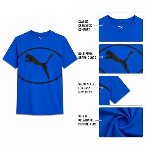PUMA Boys T-Shirt - Cat Logo T-Shirt for Boys - Athletic Crewneck Short Sleeve Tee (S-XL), Size Large, Green/Yellow - 5