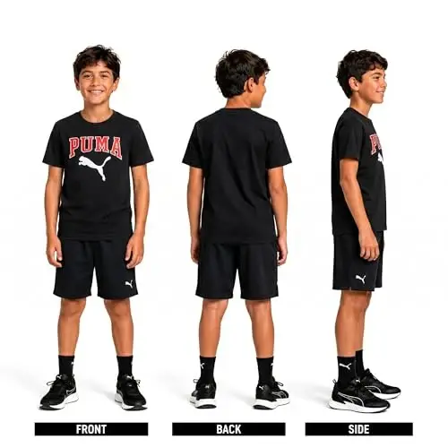 PUMA Boys T-Shirt - Cat Logo T-Shirt for Boys - Athletic Crewneck Short Sleeve Tee (S-XL), Size Large, Green/Yellow - 2