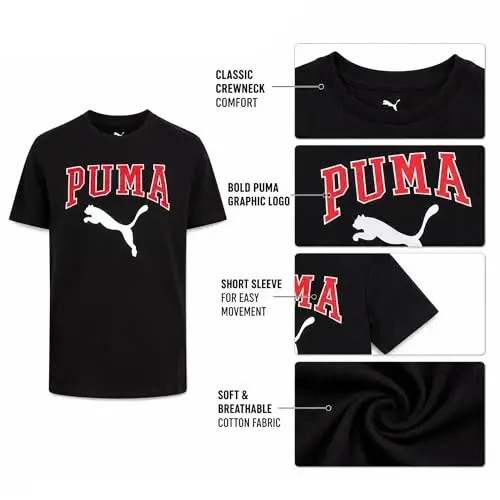 PUMA Boys T-Shirt - Cat Logo T-Shirt for Boys - Athletic Crewneck Short Sleeve Tee (S-XL), Size Large, Green/Yellow - 5