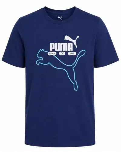 PUMA Boys T-Shirt - Cat Logo T-Shirt for Boys - Athletic Crewneck Short Sleeve Tee (S-XL), Size Large, Green/Yellow 