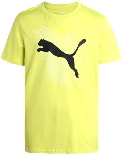 PUMA Boys T-Shirt - Cat Logo T-Shirt for Boys - Athletic Crewneck Short Sleeve Tee (S-XL), Size Large, Green/Yellow - PUMA