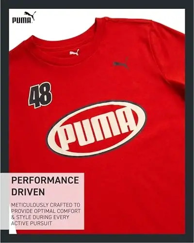 PUMA Boys T-Shirt - Cat Logo T-Shirt for Boys - Athletic Crewneck Short Sleeve Tee (S-XL), Size Large, Green/Yellow - 4