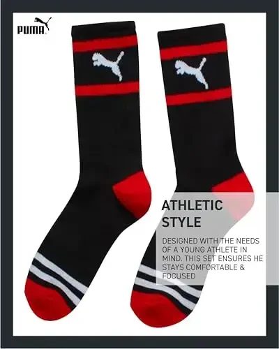 PUMA Boys T-Shirt - 2 Piece Casual Crewneck Short Sleeve Athletic Graphic Tee Shirts for Boys with Matching Socks (S-XL) - 6