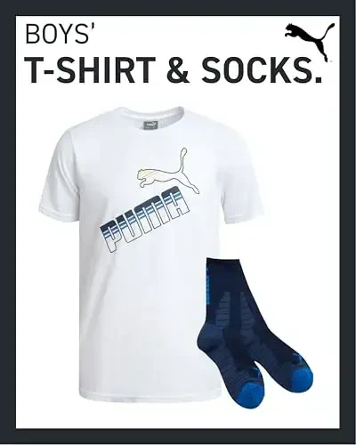 PUMA Boys T-Shirt - 2 Piece Casual Crewneck Short Sleeve Athletic Graphic Tee Shirts for Boys with Matching Socks (S-XL) - 3