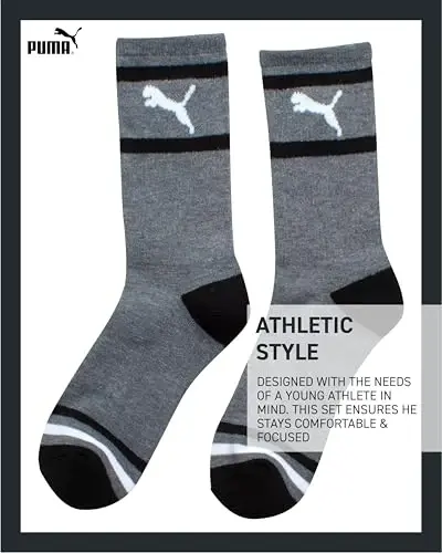 PUMA Boys T-Shirt - 2 Piece Casual Crewneck Short Sleeve Athletic Graphic Tee Shirts for Boys with Matching Socks (S-XL) - 6