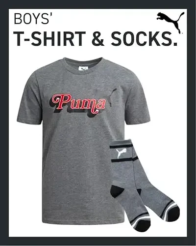 PUMA Boys T-Shirt - 2 Piece Casual Crewneck Short Sleeve Athletic Graphic Tee Shirts for Boys with Matching Socks (S-XL) - MODAZONE (1)