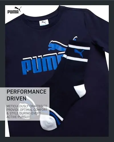 PUMA Boys T-Shirt - 2 Piece Casual Crewneck Short Sleeve Athletic Graphic Tee Shirts for Boys with Matching Socks (S-XL) - 3