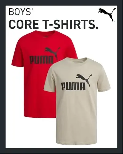 PUMA Boys T-Shirt - 2 Pack Casual Crewneck Short Sleeve Running and Gym Graphic Tee Shirts for Boys with Logo Print (S-XL) - 2