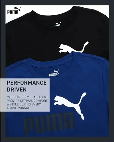 PUMA Boys T-Shirt - 2 Pack Casual Crewneck Short Sleeve Running and Gym Graphic Tee Shirts for Boys with Logo Print (S-XL) - 3