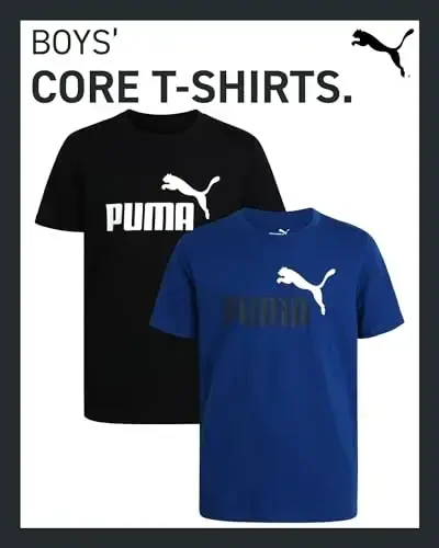 PUMA Boys T-Shirt - 2 Pack Casual Crewneck Short Sleeve Running and Gym Graphic Tee Shirts for Boys with Logo Print (S-XL) - 2