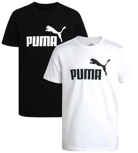 PUMA Boys T-Shirt - 2 Pack Casual Crewneck Short Sleeve Running and Gym Graphic Tee Shirts for Boys with Logo Print (S-XL) 