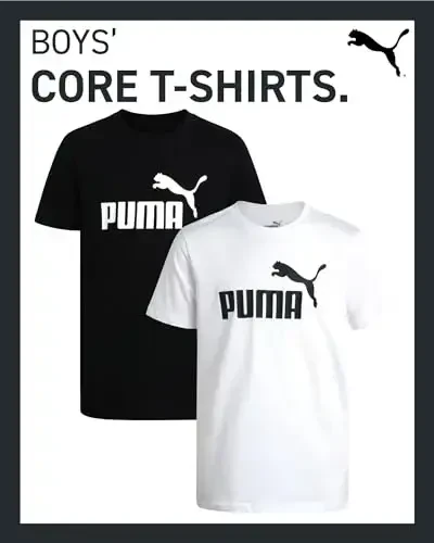 PUMA Boys T-Shirt - 2 Pack Casual Crewneck Short Sleeve Running and Gym Graphic Tee Shirts for Boys with Logo Print (S-XL) - 2
