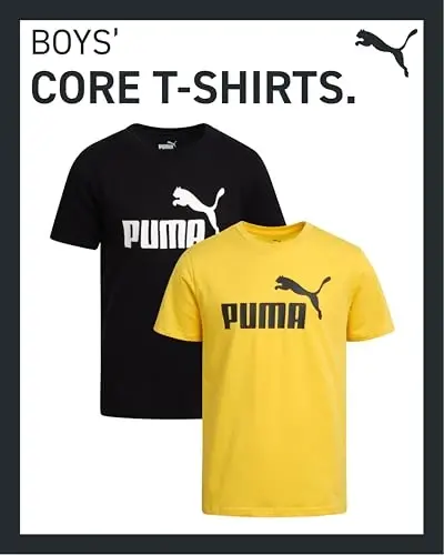 PUMA Boys T-Shirt - 2 Pack Casual Crewneck Short Sleeve Running and Gym Graphic Tee Shirts for Boys with Logo Print (S-XL) - 2