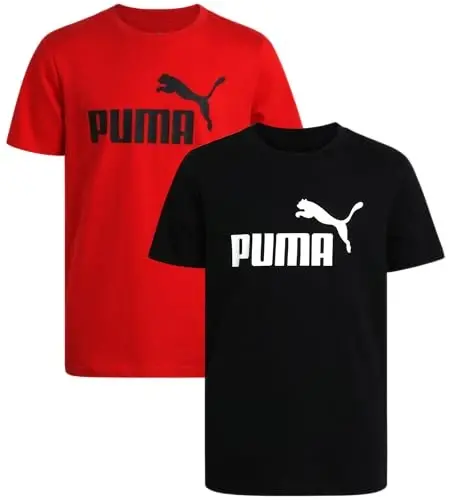 PUMA Boys T-Shirt - 2 Pack Casual Crewneck Short Sleeve Running and Gym Graphic Tee Shirts for Boys with Logo Print (S-XL) - 1