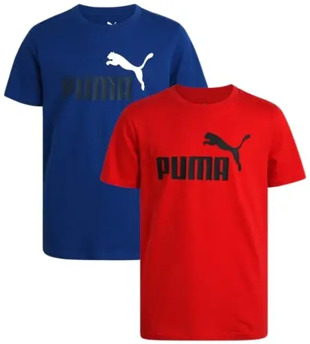 PUMA Boys T-Shirt - 2 Pack Casual Crewneck Short Sleeve Running and Gym Graphic Tee Shirts for Boys with Logo Print (S-XL) - 1