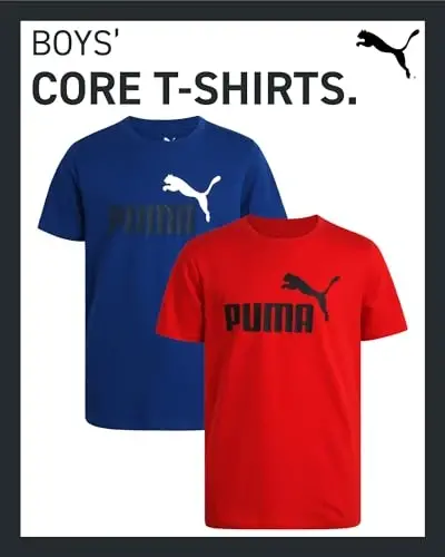 PUMA Boys T-Shirt - 2 Pack Casual Crewneck Short Sleeve Running and Gym Graphic Tee Shirts for Boys with Logo Print (S-XL) - 2