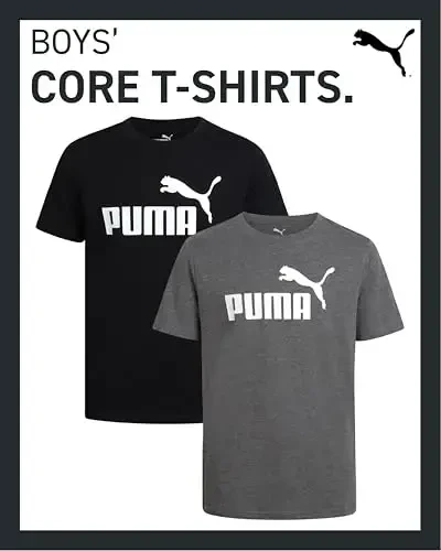 PUMA Boys T-Shirt - 2 Pack Casual Crewneck Short Sleeve Running and Gym Graphic Tee Shirts for Boys with Logo Print (S-XL) - 2