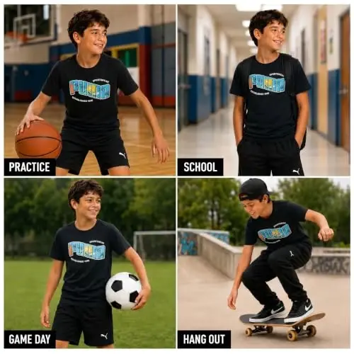 PUMA Boys T-Shirt - Cat Logo T-Shirt for Boys - Athletic Crewneck Short Sleeve Tee (S-XL), Size Large, Green/Yellow - 3