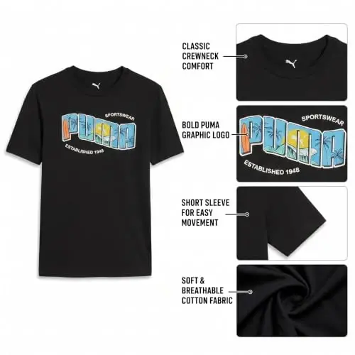 PUMA Boys T-Shirt - Cat Logo T-Shirt for Boys - Athletic Crewneck Short Sleeve Tee (S-XL), Size Large, Green/Yellow - 5