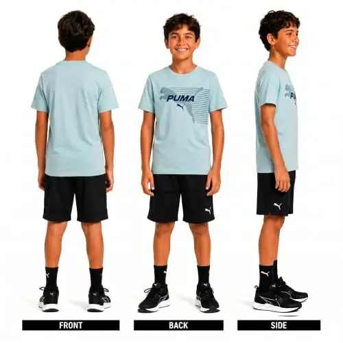 PUMA Boys T-Shirt - Cat Logo T-Shirt for Boys - Athletic Crewneck Short Sleeve Tee (S-XL), Size Large, Green/Yellow - 2