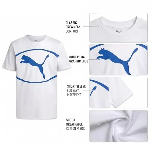 PUMA Boys T-Shirt - Cat Logo T-Shirt for Boys - Athletic Crewneck Short Sleeve Tee (S-XL), Size Large, Green/Yellow - 4