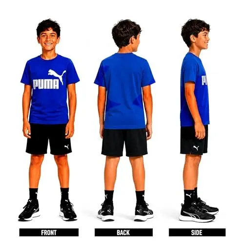 PUMA Boys T-Shirt - Cat Logo T-Shirt for Boys - Athletic Crewneck Short Sleeve Tee (S-XL), Size Large, Green/Yellow - 1