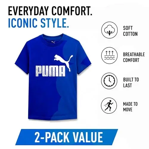PUMA Boys T-Shirt - Cat Logo T-Shirt for Boys - Athletic Crewneck Short Sleeve Tee (S-XL), Size Large, Green/Yellow - 3