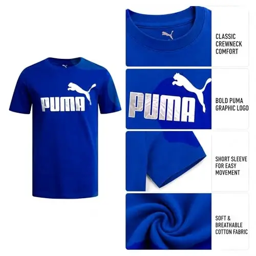 PUMA Boys T-Shirt - Cat Logo T-Shirt for Boys - Athletic Crewneck Short Sleeve Tee (S-XL), Size Large, Green/Yellow - 4