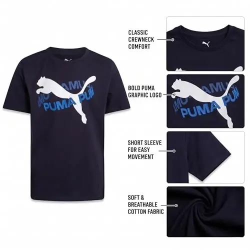 PUMA Boys T-Shirt - Cat Logo T-Shirt for Boys - Athletic Crewneck Short Sleeve Tee (S-XL), Size Large, Green/Yellow - 4