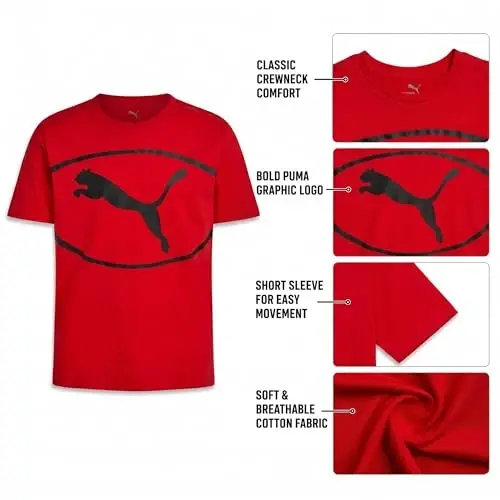 PUMA Boys T-Shirt - Cat Logo T-Shirt for Boys - Athletic Crewneck Short Sleeve Tee (S-XL), Size Large, Green/Yellow - 4