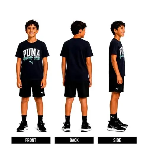 PUMA Boys T-Shirt - Cat Logo T-Shirt for Boys - Athletic Crewneck Short Sleeve Tee (S-XL), Size Large, Green/Yellow - 1