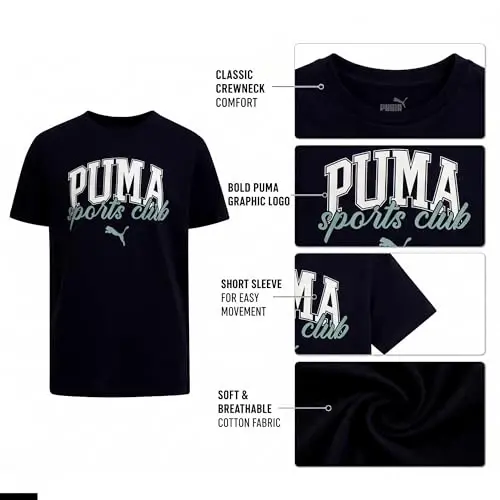 PUMA Boys T-Shirt - Cat Logo T-Shirt for Boys - Athletic Crewneck Short Sleeve Tee (S-XL), Size Large, Green/Yellow - 4