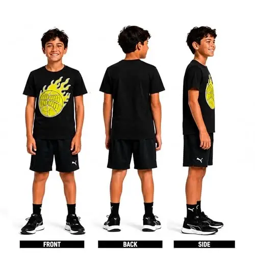 PUMA Boys T-Shirt - Cat Logo T-Shirt for Boys - Athletic Crewneck Short Sleeve Tee (S-XL), Size Large, Green/Yellow - 1
