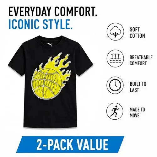 PUMA Boys T-Shirt - Cat Logo T-Shirt for Boys - Athletic Crewneck Short Sleeve Tee (S-XL), Size Large, Green/Yellow - 3