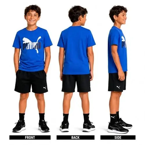 PUMA Boys T-Shirt - Cat Logo T-Shirt for Boys - Athletic Crewneck Short Sleeve Tee (S-XL), Size Large, Green/Yellow - 1