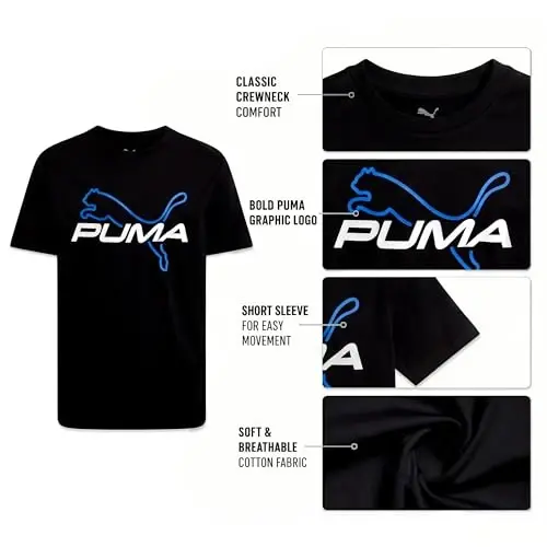 PUMA Boys T-Shirt - Cat Logo T-Shirt for Boys - Athletic Crewneck Short Sleeve Tee (S-XL), Size Large, Green/Yellow - 4